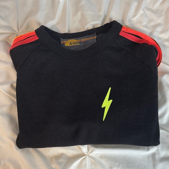Aviator Nation Tops - Aviator Nation Bolt Embrodiery Cropped Classic 4 Stripe - Black/Neon